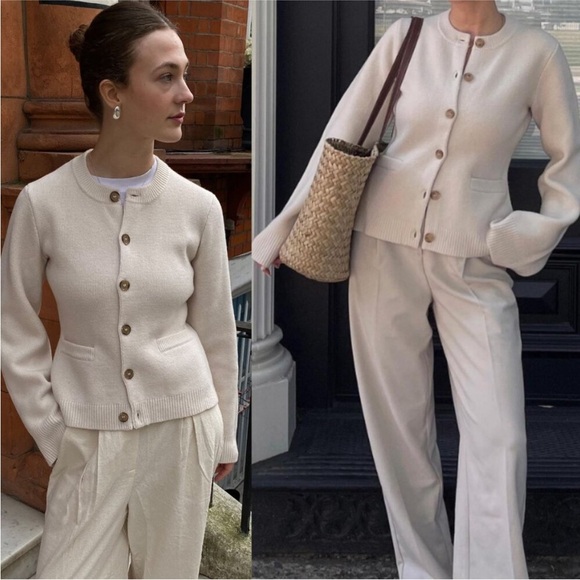 Jenni Kayne Cooper Cashmere Cardigan Sz L Ivory Beige - Picture 12 of 15